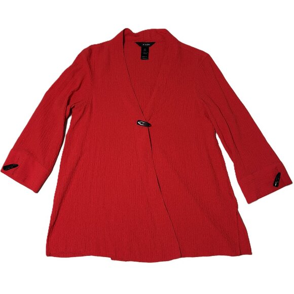 Ali Miles Sweaters - Ali Miles Red Crinkle Cardigan Jacket S 3/4 Sleeve Black Bone Look Buttons
